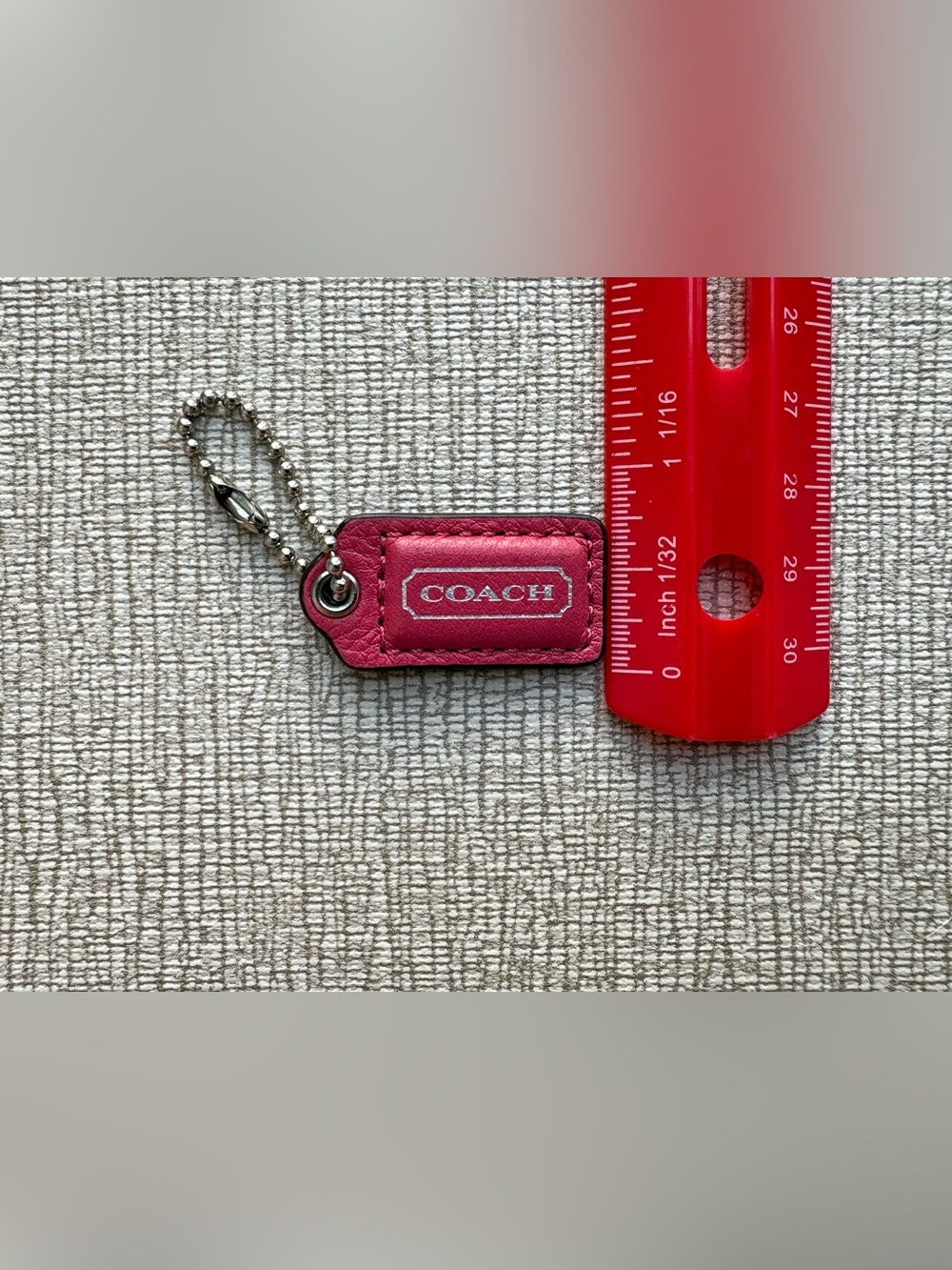 COACH 1.25" Mini Small Hot Pink Leather Silver Foil Hang Tag Hangtag Bag Charm - Picture 4 of 4